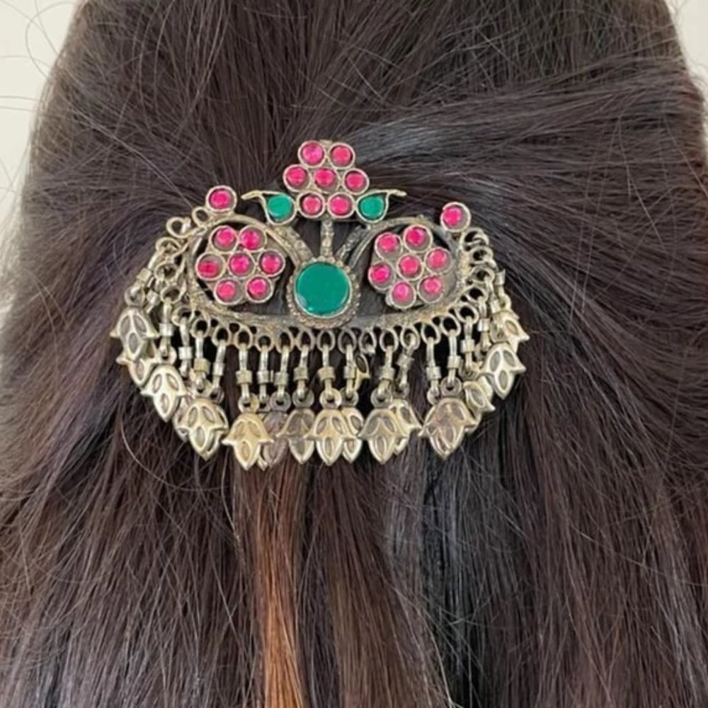Afghan Teen Phool Hair Clip, Hair Accessories, Vintage Afghan Tribal Hair Clip